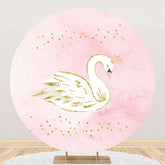 Aperturee - Pink White Gold Glitter Swan Round Birthday Backdrop